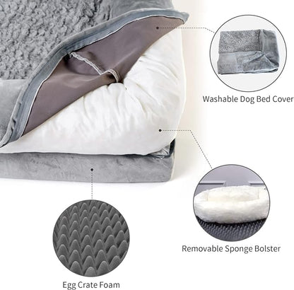 Large Dog Bed Orthopedic Washable: Medium Dog Bed with Waterproof Removable Washable Cover Dog Bed Medium Size Dog with Non-Slip Bottom Memory Foam Pet Couch Sofa Grey Dog Beds Large Sized Dog