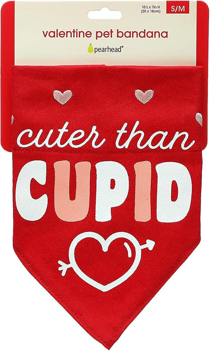Pearhead Holiday Pet Bandana, Valentine's Day Outfit for Pets, Slide-On Bandana, Dog or Cat Apparel Accessory, Cuter Than Cupid, Small/Medium, S/M