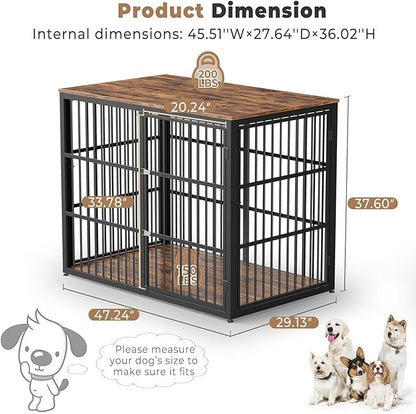 48'' Dog Crate Furniture with 3 Doors,Wooden Dog Crate End Table Heavy Duty Indoor Combination Dog Cage for Medium to Large Dogs, Multiple Units Can be Combined