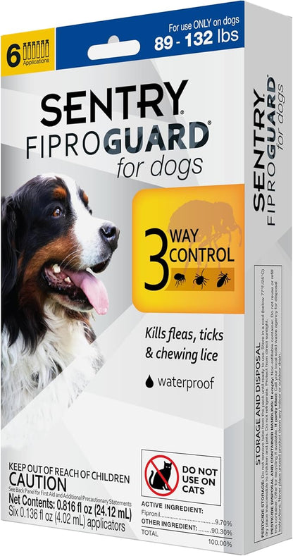 SENTRY Fiproguard for Dogs, Flea and Tick Prevention for Dogs (89-132 Pounds), Includes 6 Month Supply of Topical Flea Treatments