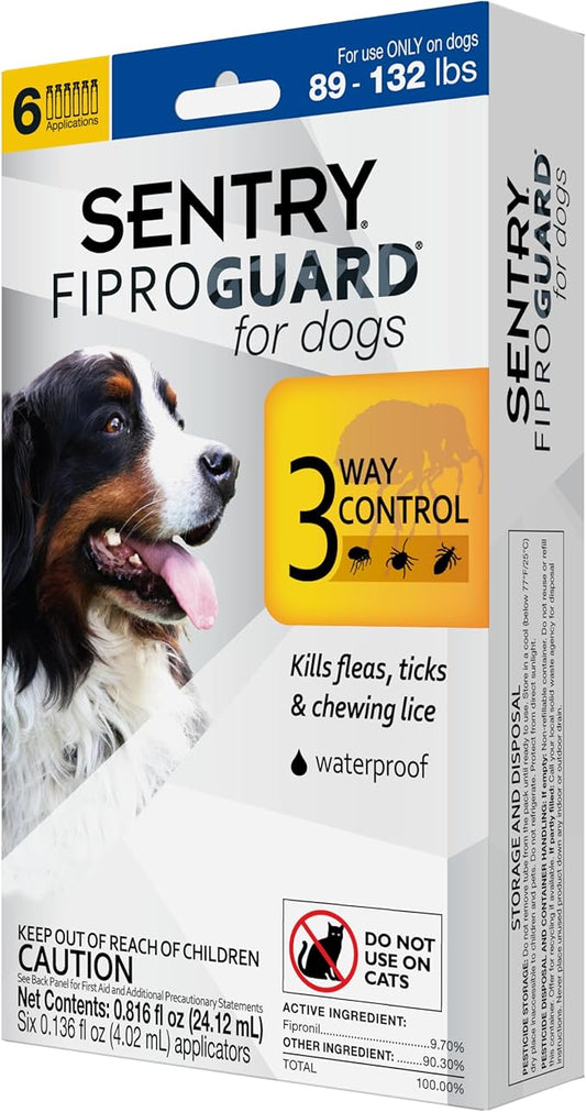 SENTRY PET CARE SENTRY Fiproguard Plus for Dogs, Flea and Tick Prevention for Dogs (89-132 Pounds), Includes 6 Month Supply of Topical Flea Treatments