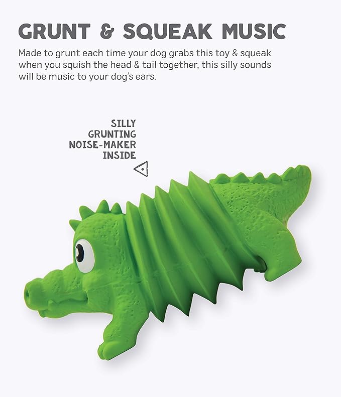 Outward Hound Accordionz Latex Rubber Squeaking Toy - Squeaky and Grunting Dog Toy, Alligator