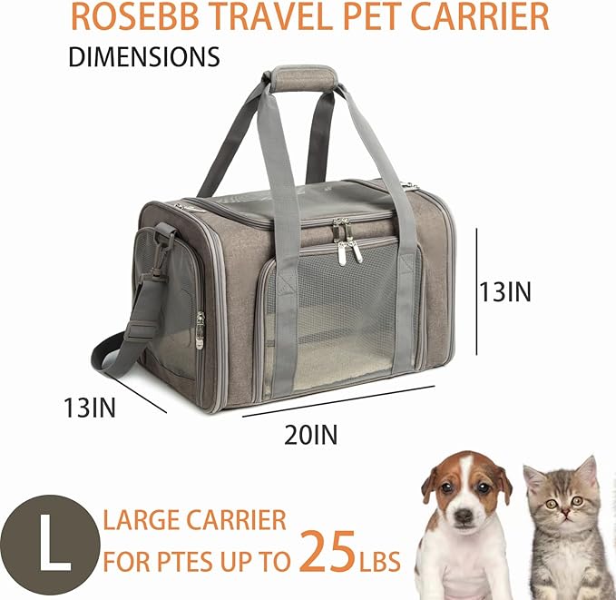 Cat Carrier Dog Carrier Pet Carrier Cat Bags for Small Medium Cats Dogs Puppies of 15 Lbs,of Airline Approved Small Dog Bag Soft Sided,Collapsible Travel Puppy Carrier (Large, Grey)