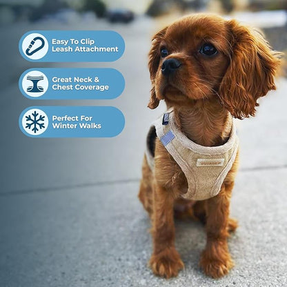 Voyager Step-In Plush Dog Harness – Soft Plush, Step In Vest Harness for Small and Medium Dogs by Best Pet Supplies - Harness (Latte Suede), L (Chest: 18 - 20.5")