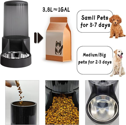 Hamiledyi Automatic Dogs Feeder and Water Dispenser Cats Gravity Food Feeder and Waterer Set with Food Bowl for Pets Puppy Kitten Rabbit(3.8L)