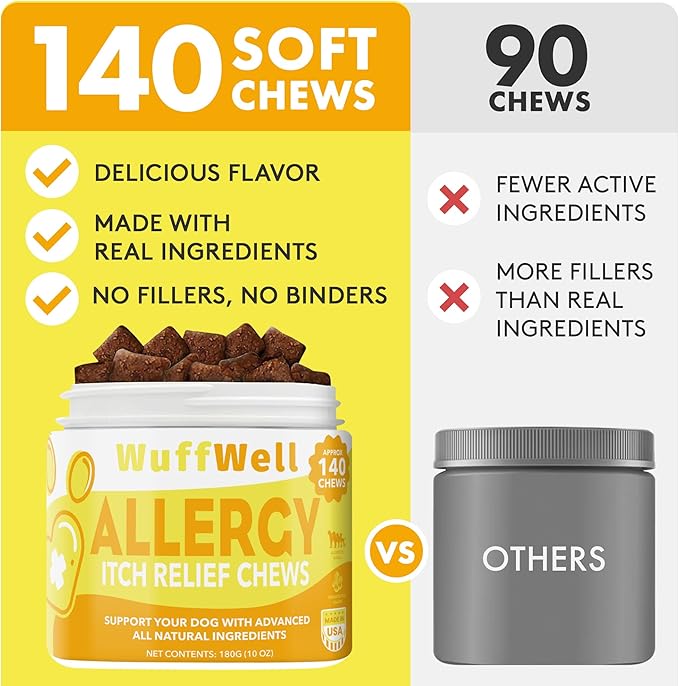 Pet Allergy Chews for Itchy Dog Relief - Allergy and Immune Chews for Dogs - Allergy Chews for Dogs Itching and Linking - Dog Itchy Skin Relief with Colostrum & Apple Cider Vinegar - 140 Ct