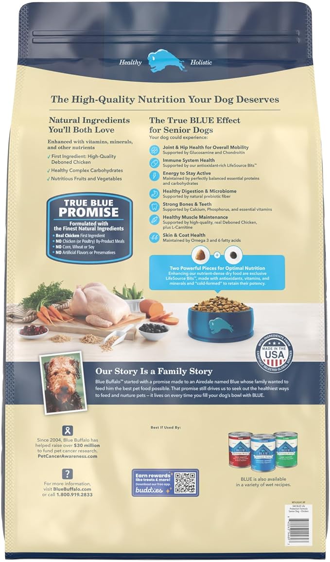 Blue Buffalo Life Protection Formula Natural Senior Dry Dog Food, Chicken and Brown Rice 34-lb
