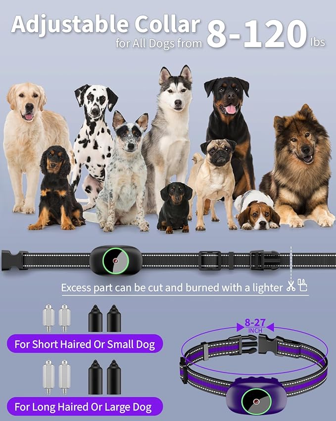 Dog Shock Collar for 2 Dogs, Dog Training Collar with Remote for Large Medium Small Dogs, Rechargeable E-Collar Waterproof Collars with 3 Training Modes, Range up to 3300Ft-Purple