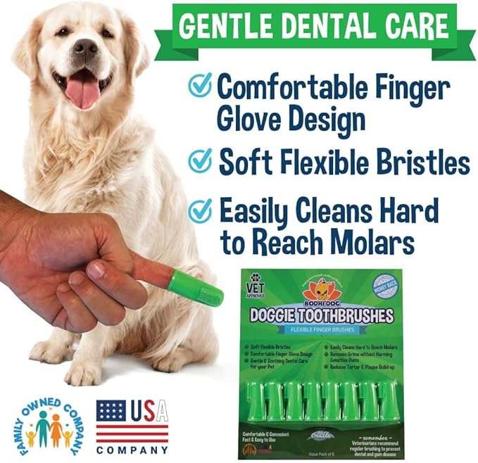 Bodhi Dog Finger Toothbrush for Dogs & Cats | Puppy Toothbrush with Soft & Flexible Silicone Bristles for Pet Dental Care | Easy Teeth Cleaning Dog Finger Toothbrush, 8 Count