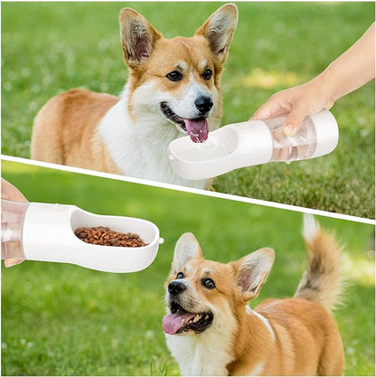 Outdoor Dog Water Bottle Dispenser - Leak Proof Water Bottle for dogs On The Go with Food Container Multifunctional Travel Dog Water Bottle（White）