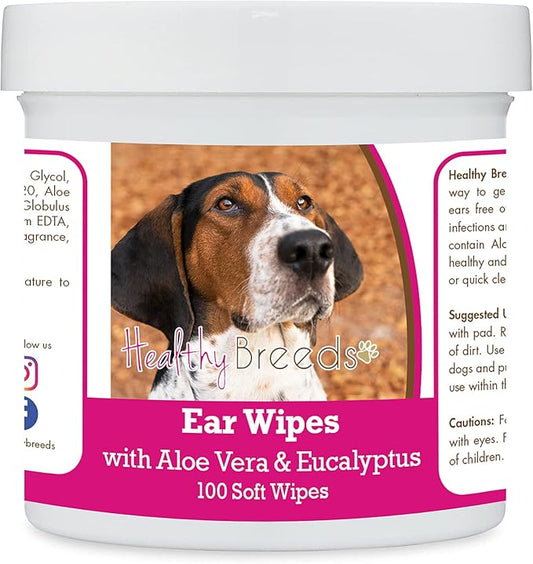 Healthy Breeds Treeing Walker Coonhound Ear Cleaning Wipes with Aloe & Eucalyptus for Dogs 100 Count