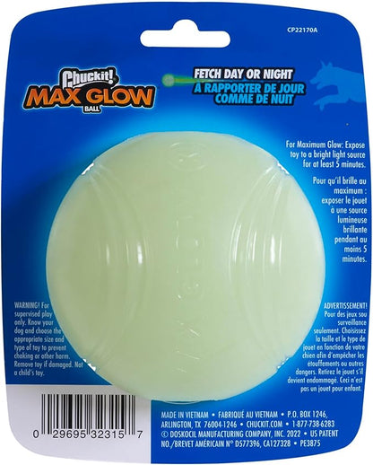 Chuckit Max Glow Ball Dog Toy, Extra Large (3.5 Inch Diameter) for dogs 100+ lbs, Pack of 1