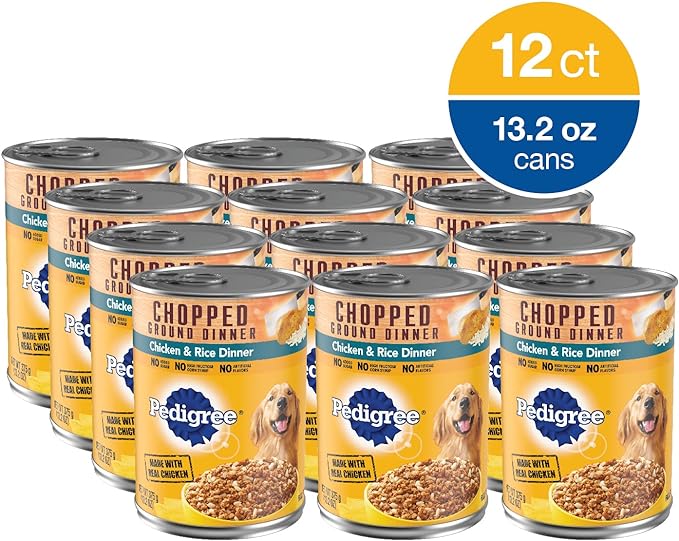 PEDIGREE CHOPPED GROUND DINNER Adult Canned Soft Wet Dog Food, Chicken & Rice Dinner, 13.2 oz. Cans (Pack of 12)