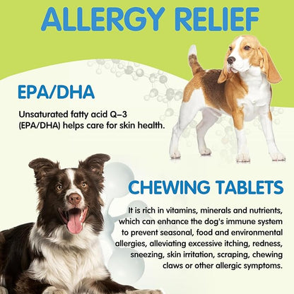 Dog Allergy Relief Chews for All Ages All Breeds - cgify 120 Soft Chews for Dog Itch Relief, Immune Chews, Skin & Coat Supplement, Omega 3 Fish Oil Probiotics for Dogs (Chicken Flavored)