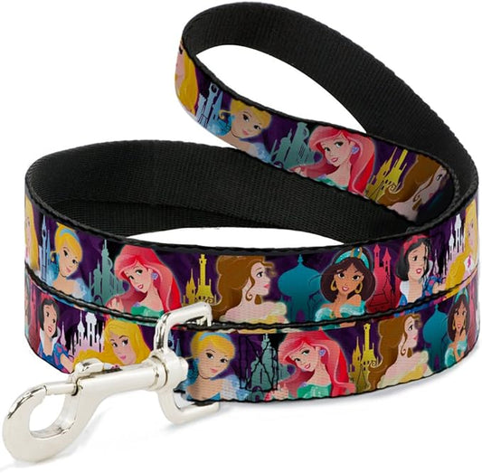 Dog Leash Disney Princess Poses Castle Silhouettes Purples Multi Color 4 Feet Long 0.5 Inch Wide