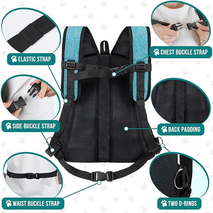 PetAmi Dog Front Carrier Backpack, Adjustable Dog Pet Cat Chest Carrier Backpack, Ventilated Dog Carrier for Hiking Camping Travel, Small Medium Dog Puppy Large Cat Carrying Bag, Max 10 lbs, Teal Blue