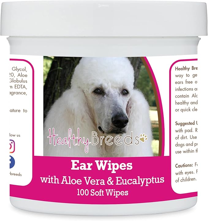 Healthy Breeds Poodle, White, Ear Cleaning Wipes with Aloe & Eucalyptus for Dogs 100 Count
