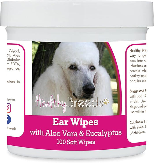 Healthy Breeds Poodle, White, Ear Cleaning Wipes with Aloe & Eucalyptus for Dogs 100 Count