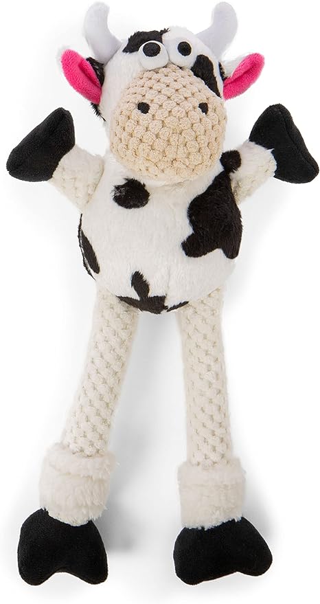 goDog Checkers Skinny Cow Squeaky Plush Dog Toy, Chew Guard Technology - White, Small
