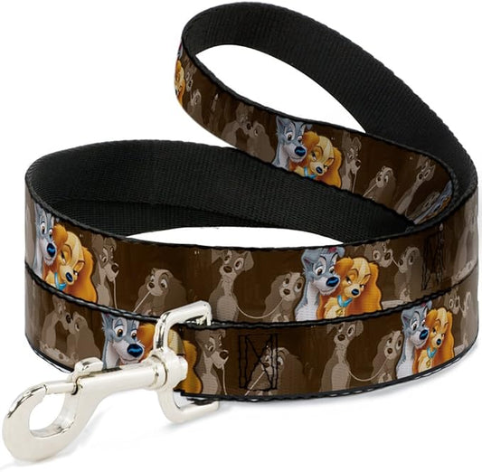 Buckle-Down Dog Leash Lady And Tramp 2 Poses Spaghetti Kiss Scene Browns Available In Different Lengths And Widths For Small Medium Large Dogs and Cats, 6 Feet Long - 1.5" Wide