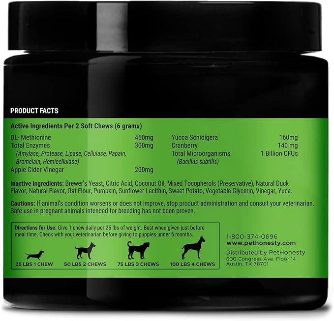Pet Honesty Grass Green - Pee Grass Spot Saver Caused by Dog Urine, Gut Health Probiotics, Dog Urine Neutralizer for Lawn, Grass Burn Spot Chews, Cranberry, Apple Cider Vinegar, Dog Rocks (Duck 90 ct)