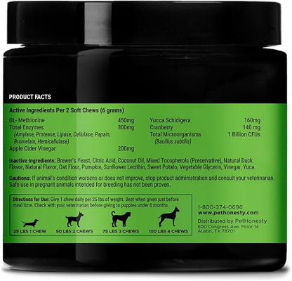 Pet Honesty Grass Green - Pee Grass Spot Saver Caused by Dog Urine, Gut Health Probiotics, Dog Urine Neutralizer for Lawn, Grass Burn Spot Chews, Cranberry, Apple Cider Vinegar, Dog Rocks (Duck 90 ct)