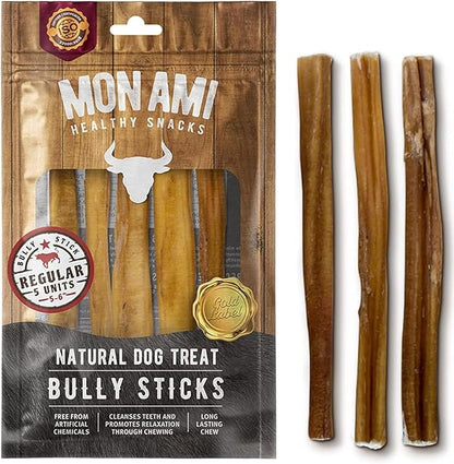 Mon Ami Regular Bully Sticks for Large and Small Dogs (5-6 inches, Pack of 20) - Grass Fed Dog Treats - Bully Sticks Natural Dog Treat