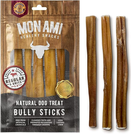 Mon Ami Regular Bully Sticks for Large and Small Dogs (5-6 inches, Pack of 20) - Grass Fed Dog Treats - Bully Sticks Natural Dog Treat