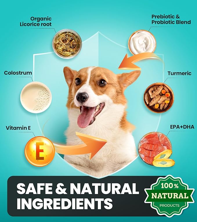 Dog Allergy Chews for Seasonal Allergies, Dog Allergy Relief with Omega 3, Probiotics & Natural Ingredients, Itch Relief for Dogs Allergy, Itching, Paw Biting, Skin Health 120 Ct Chicken Flavor
