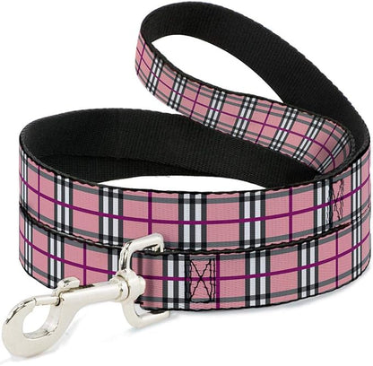 Buckle-Down Dog Leash Plaid Pink 6 Feet Long 1.5 Inch Wide