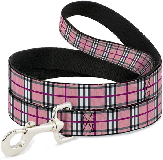 Buckle-Down Dog Leash Plaid Pink 6 Feet Long 0.5 Inch Wide