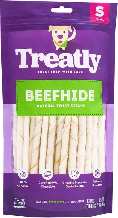 Beefhide Twist Sticks 5" Dog Chew Treats - Natural Flavor, 1 lb/1 Pack