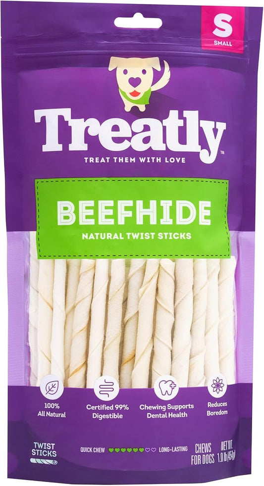 Beefhide Twist Sticks 5" Dog Chew Treats - Natural Flavor, 1 lb/1 Pack