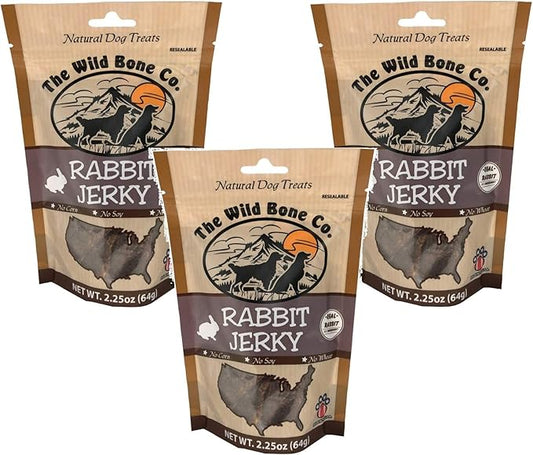 3 Pack of Rabbit Jerky Natural Dog Treats, 2.25 Ounces Each, Made in The USA