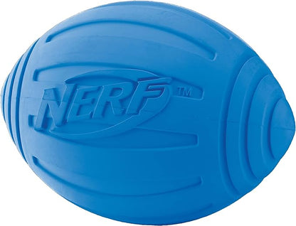 Nerf Dog Ridged Football Dog Toy with Interactive Squeaker, Lightweight, Durable and Water Resistant, 7 Inch Diameter for Medium/Large Breeds, Single Unit, Blue