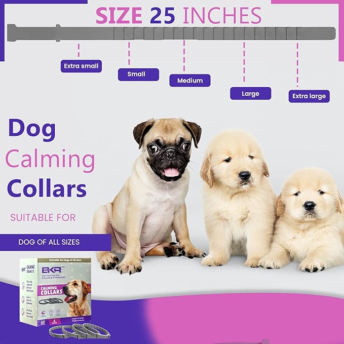 Calming Collar for Dogs Relief Anxiety Stress Separation Anxiety Relief for Dogs Adaptil Bad Behavior 25 Inches Size Dog Flea Collar Flexible Adjustable Pheromones Calm, 4 Pack