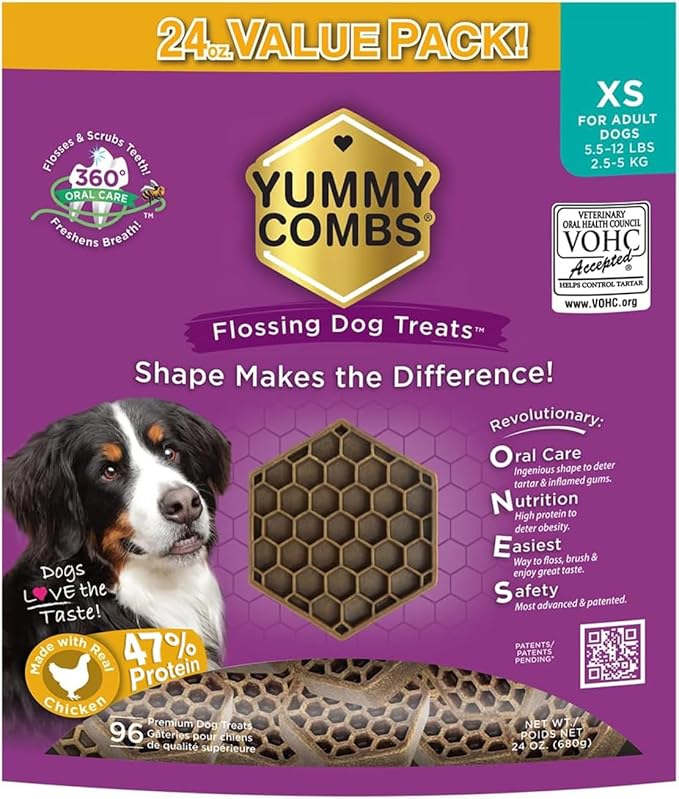 Dental Treats for Dogs | Vet VOHC Approved | Yummy Dog Treats for Teeth Cleaning | Shape to Scrape Tartar | Protein Treat | Dental Dog Treats for Extra Small Dogs (24oz, 96 Count)