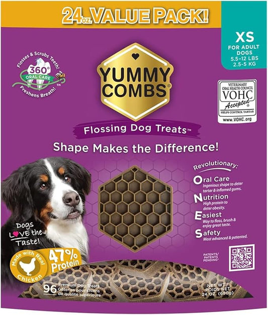 Dental Treats for Dogs | Vet VOHC Approved | Yummy Dog Treats for Teeth Cleaning | Shape to Scrape Tartar | Protein Treat | Dental Dog Treats for Extra Small Dogs (24oz, 96 Count)