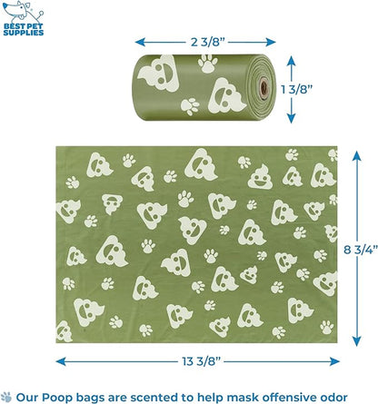 Best Pet Supplies Dog Poop Bag Holder Leash Attachment with 30 Bags, Reusable Dispenser for Travel, Walking, Park, and Outdoor Use, Durable with Clip-On - Green, Pack of 2