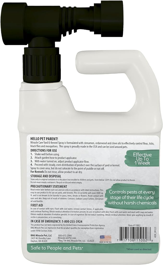 Natural Yard and Kennel Flea & Tick Spray with Convenient Hose -End Sprayer Hookup. 32oz bottle covers up to 4, 500 sq ft., Natural Chemistry Natural Yard and Kennel Flea & Tick Spray, 32 oz.