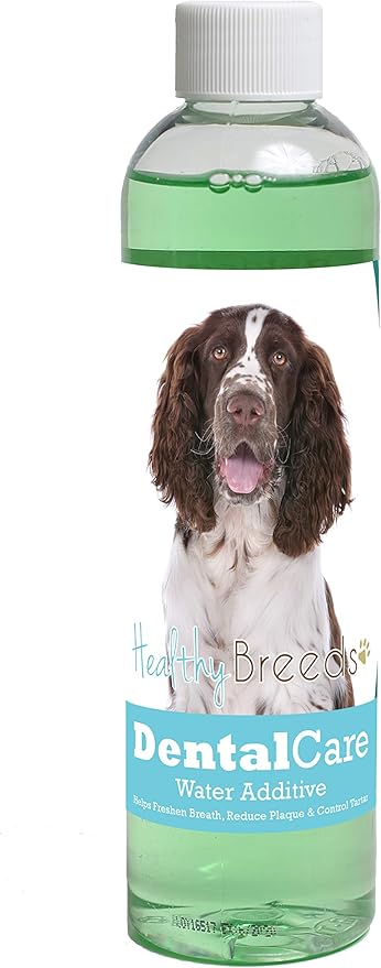 Healthy Breeds Dog Dental Care Water Additive for English Springer Spaniel - Helps Freshen Breath, Reduce Plaque & Control Tartar - Mint Flavor - 8 oz
