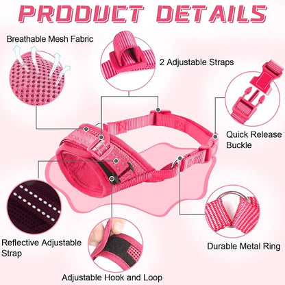 Dog Muzzle Soft Air Mesh Muzzle for Large Dogs, Adjustable Pet Muzzle for Small Medium Dogs to Drink Normally, Breathable Reflective Muzzle for Dogs to Prevent Biting Barking(Pink,XL-2)