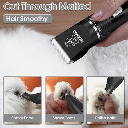 Dog Clippers Grooming Kit for Thick Hair&Coats -4 in 1Low Noise -Rechargeable-Cordless Quiet Paw Trimmer Nail Grinder, Dog Trimmer Grooming,Pet Hair Shaver for Small and Large Dogs Cats
