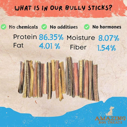 Amazing Dog Treats - Bully Sticks for Small Dogs (3-4 Inch - 16 oz)- Premium Thin Steer Bully Sticks for Dogs - Best Bully Stick Dog Chews - Bully Bones for Puppies and Small Breeds