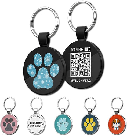 MYLUCKYTAG QR Code Pet ID Tags Dog Tags - Pet Online Profile - Scan QR Receive Instant Pet Location Alert Email