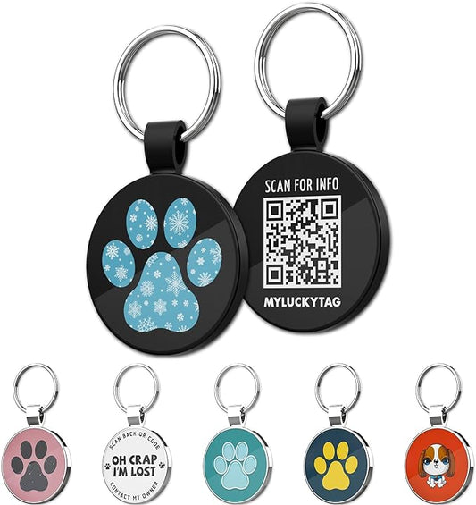 MYLUCKYTAG QR Code Pet ID Tags Dog Tags - Pet Online Profile - Scan QR Receive Instant Pet Location Alert Email