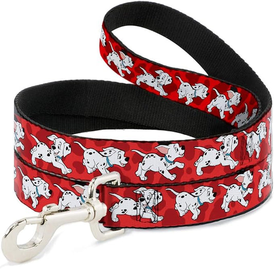 Buckle-Down Pet Leash - Dalmatians Running/Paws Reds/White/Black - 4 Feet Long - 1/2" Wide