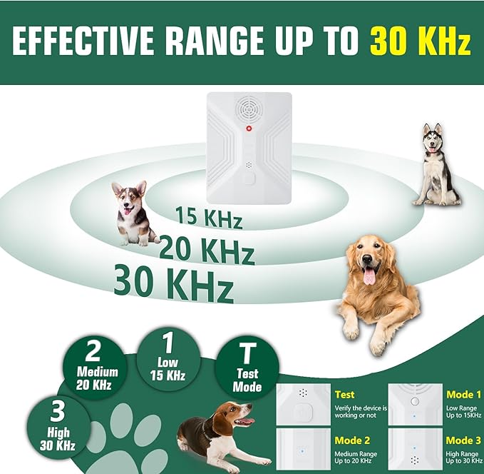Anti Barking Device, Ultrasonic Bark Box wirh 3 Modes, Rechargeable Dog Bark Deterrent Devices Indoor & Outdoor, Dog Barking Stopper for Dogs Training & Behavior Aids