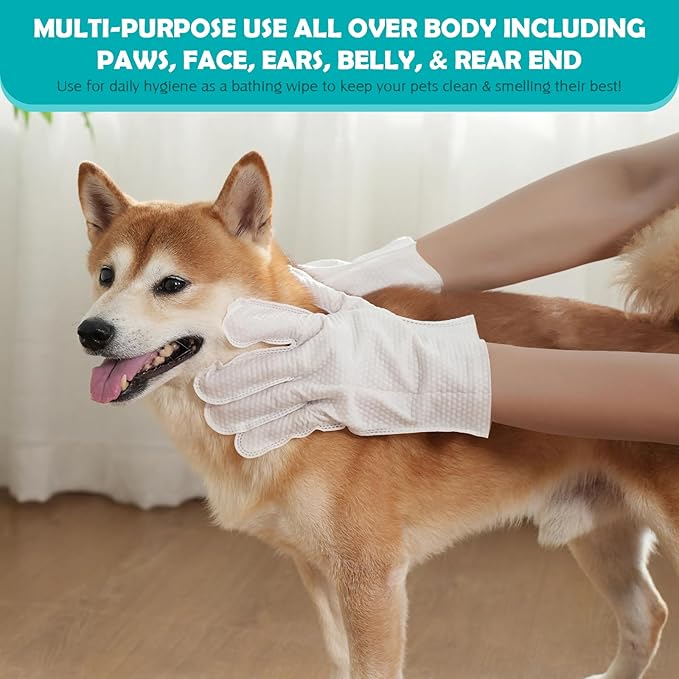 Cleaning & Deodorizing Grooming Gloves,Pet Bathing Wipes for Dogs & Cats & Rabbit, Nourish Fur Glove Wipes for Daily Care and Traveling, Rinse Free，（6 PCS）
