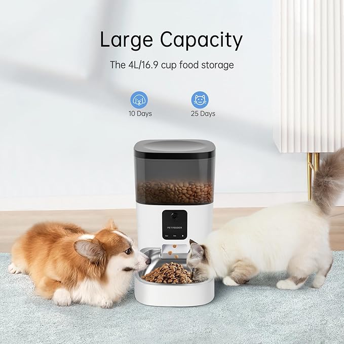 Pet Camera Treat Dispenser, Automatic Cat Feeders with Camera, Automatic Pet Feeder for Cats and Small Dogs with Night Vision Two Way Audio and Video (Support 2.4GHz Wi-Fi only, No Suscription Fee)